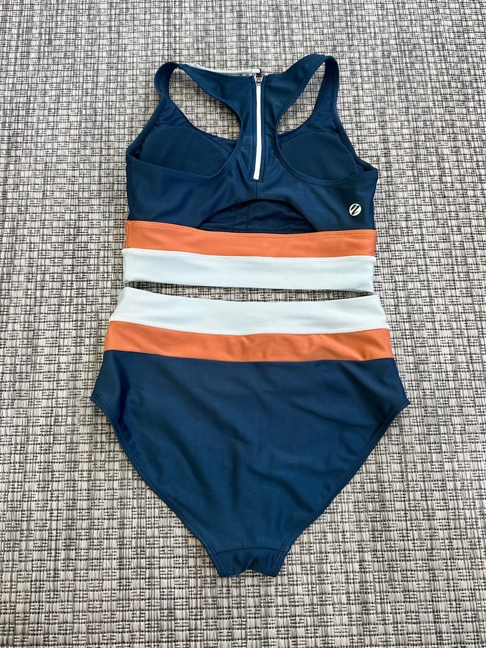 Nani Recycled Atlantic color block cut back crop swim top and bottom sz Small